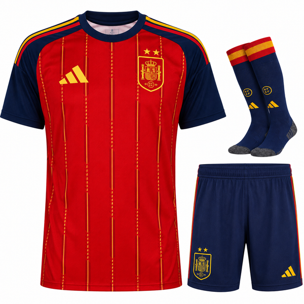 Kit enfant Espagne domicile Coupe du Monde 2026 deux étoiles : maillot, short et chaussettes
